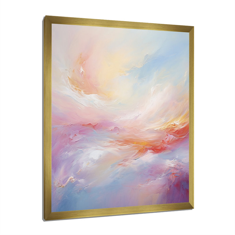 Hurman abstrait rose et bleu nuages - reproduction sur toile, H 32 po x l 16 po x P 1 po, Encadrement doré