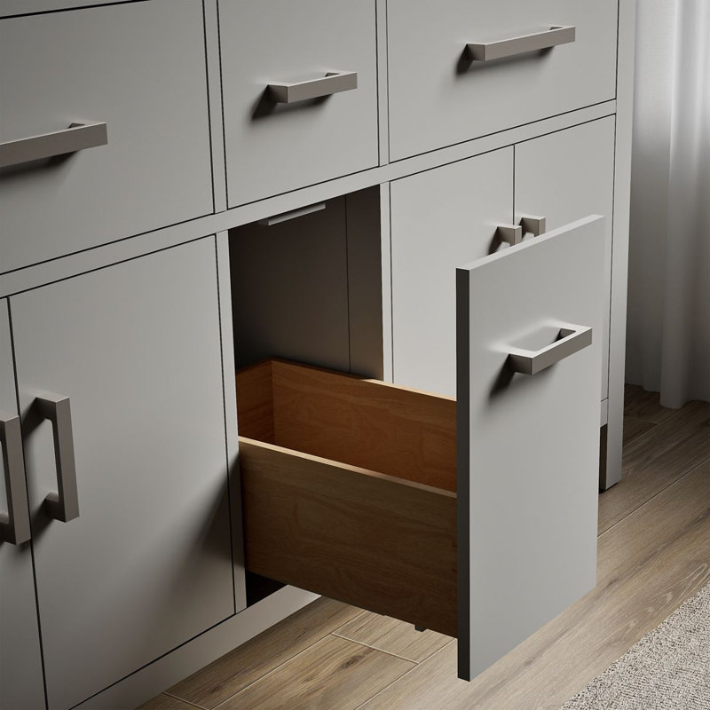 Kresla 60 In. Bathroom Vanity Cabinet With Sinks And Quartz Top, Atmos Gray, Brushed Nickel, 60"