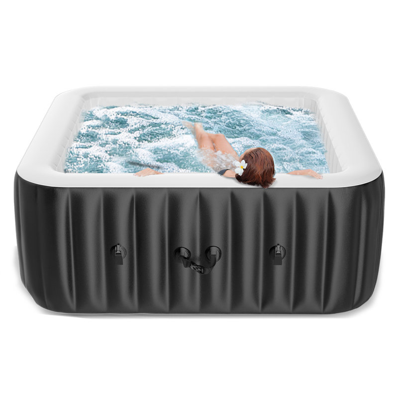185 Gal. Inflatable Hot Tub 57 In. X 57 In. X 25 In. Portable Blow Up Hot Tub Square For 2-4 Person 110-Jet Outdoor Spa