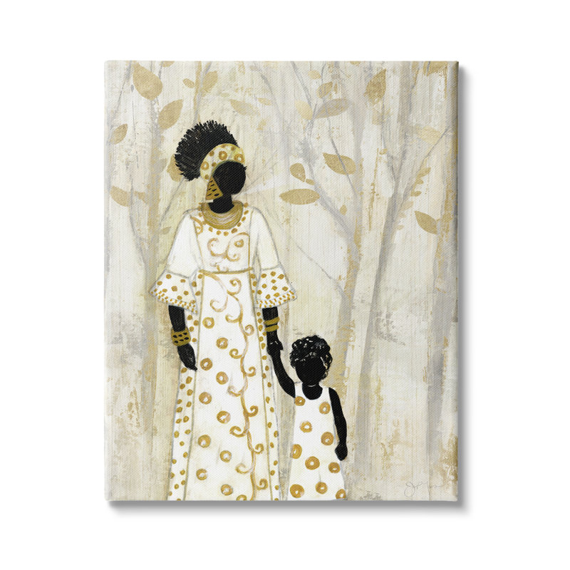 "Mère et enfant tenant la main dans la forêt d'arbres neutres" par Tava Studios - Impression sur toile non encadrée