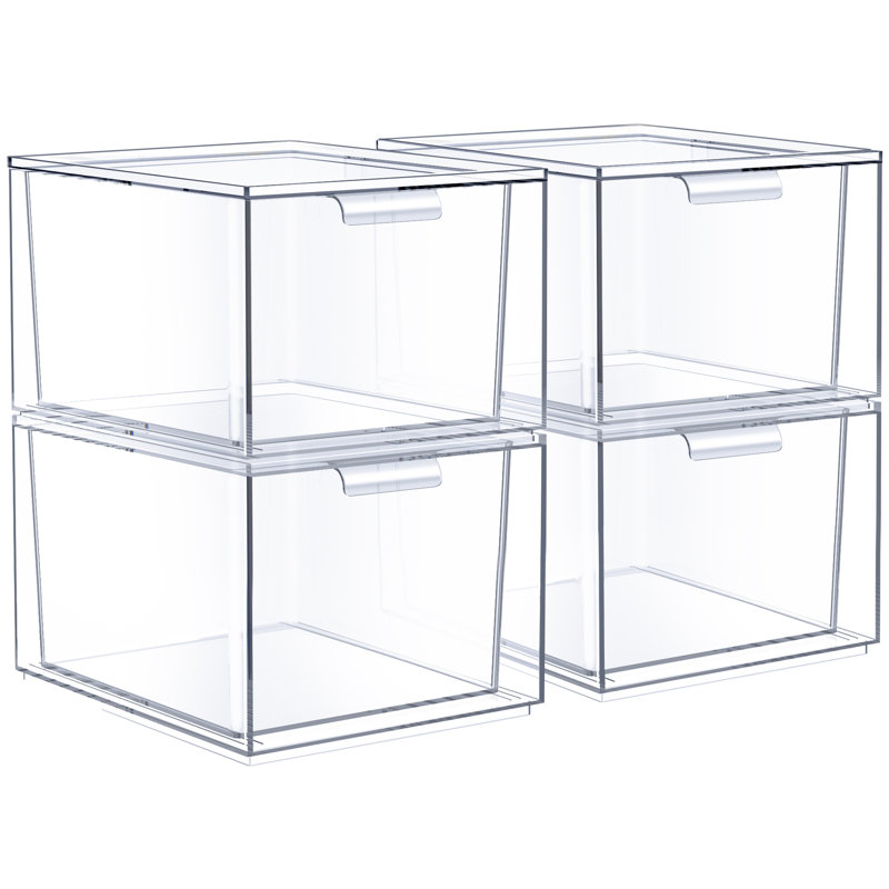  Ensemble de 4 organisateurs de tiroir de cuisine et de salle de bain empilables en acrylique transparent