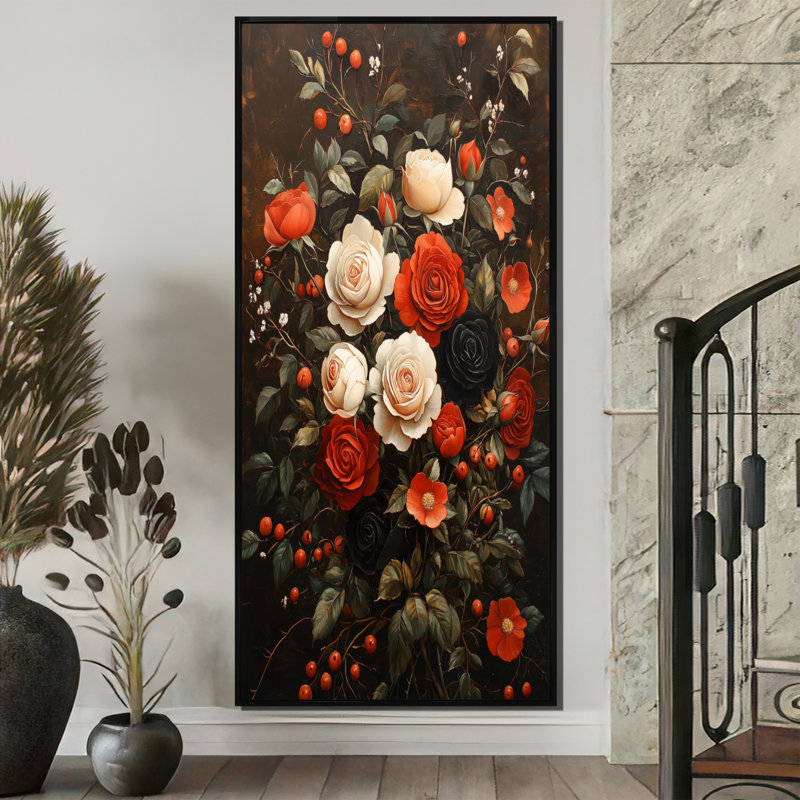 Chambliss - impressions murales florales, H 60 po x l 28 po, Noir, Reproduction encadrée sans passe-partout