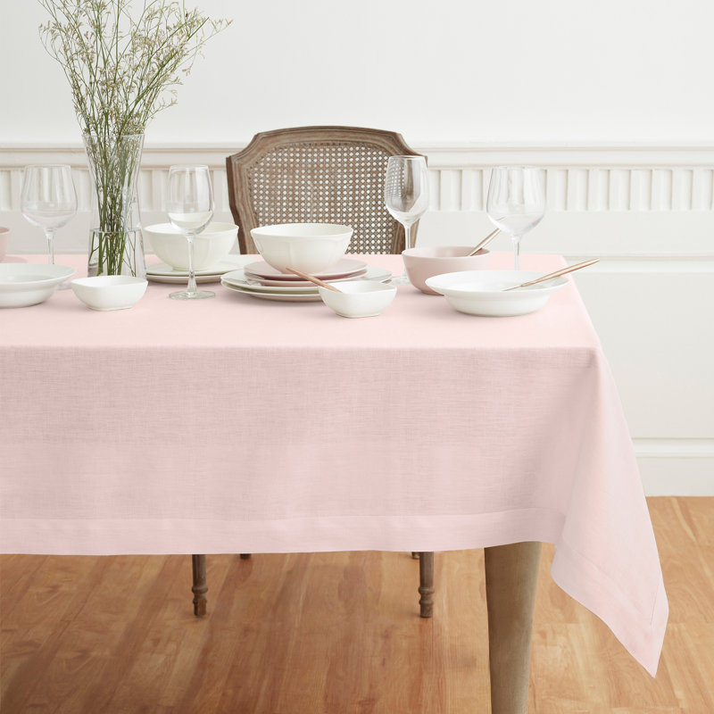 100% Pure Linen Tablecloth - Fete, Pink, 144" L x 60" W