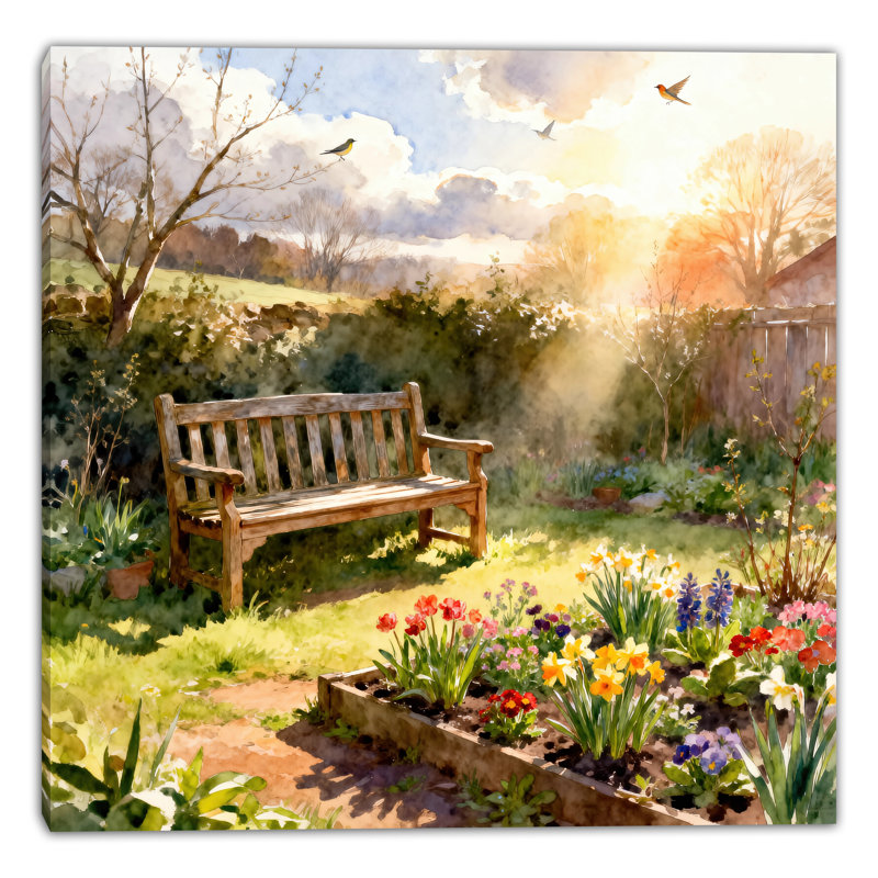 «Spring Garden Bench», art mural sur toile tendue, 12"W x 12"H x 1"D