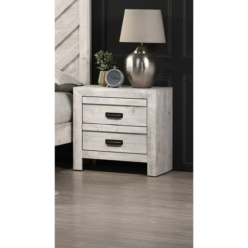 Table de chevet beige rustique - 2 tiroirs de rangement,