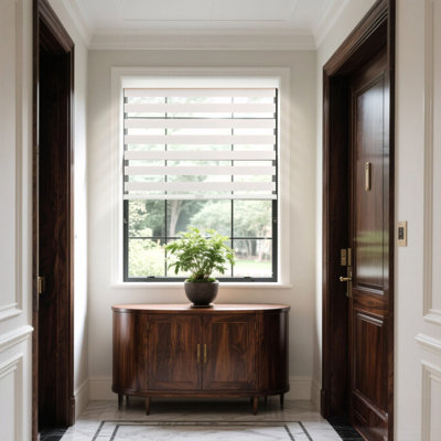  Cordless Zebra Blinds: perfect for adjusting light and securing privacy. With child-safe design, they bring style to every space.28" W x 72" H, Beige