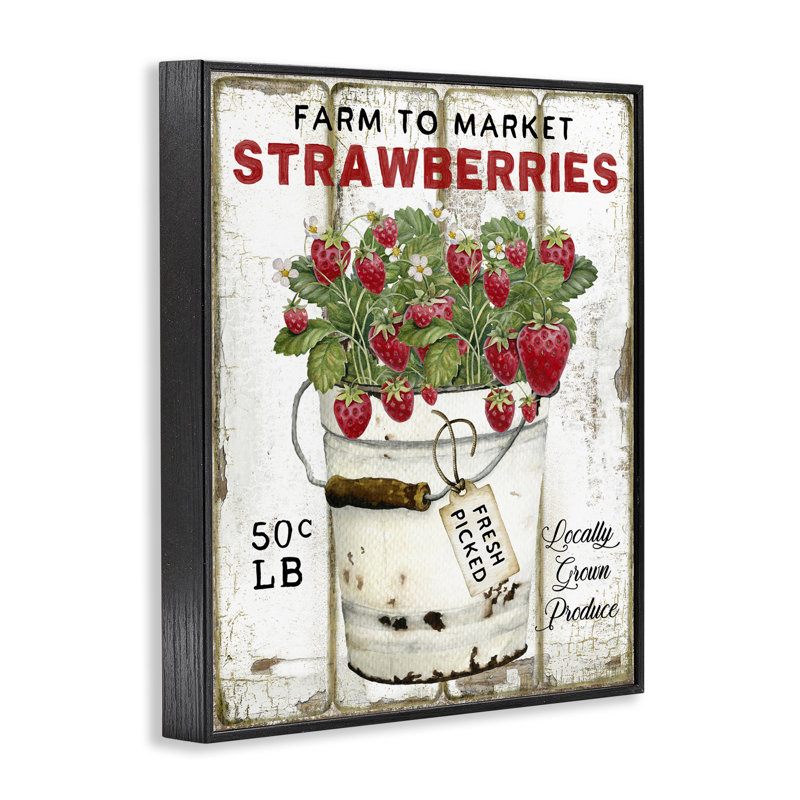 «Farm to Market Strawberries», estampe numérique par Creatif Belle, Giclée encadrée noir minuit, H 30 po x l 24 po