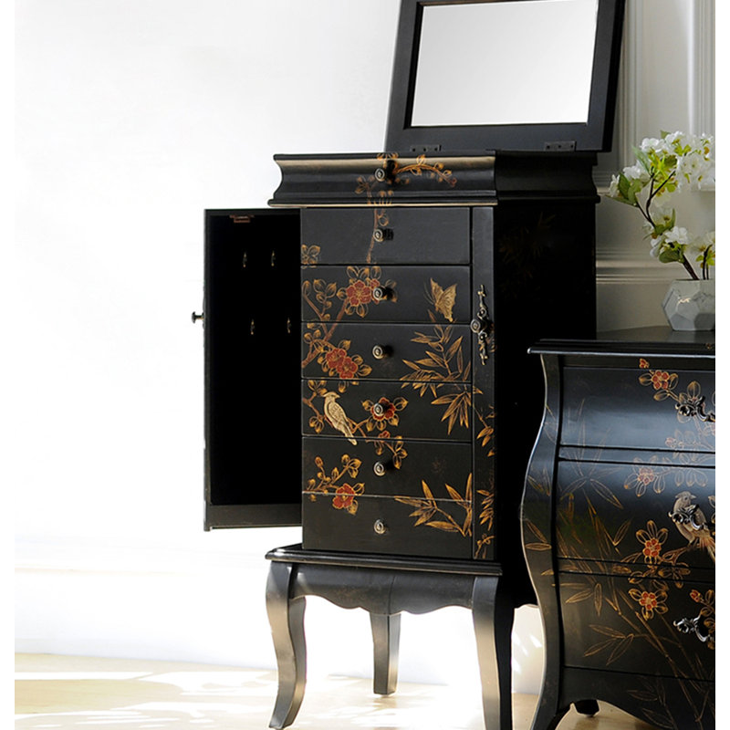 Armoire à bijoux en bois d'hévéa de style rétro