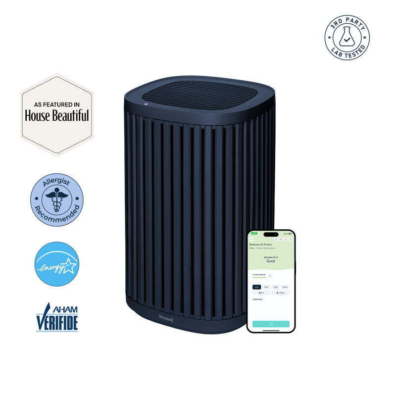 The Windmill Air Purifier 3-in-1, Medical Grade, True HEPA Filter, AHAM Verifide Up to 975 Sq Ft, Ultra-Quiet, Navy, Navy