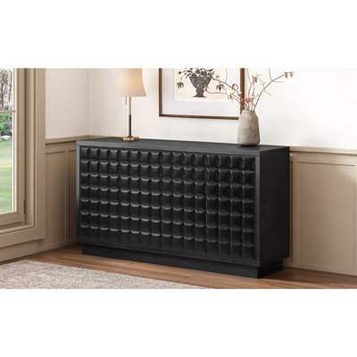 Modern 4-Door Storage Cabinet with 3D Geometric Doors & Metal Trim