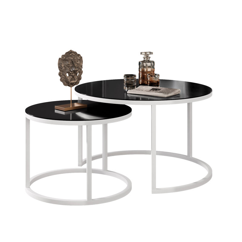 Perryton Frame 2 Piece Coffee Table, White/Black