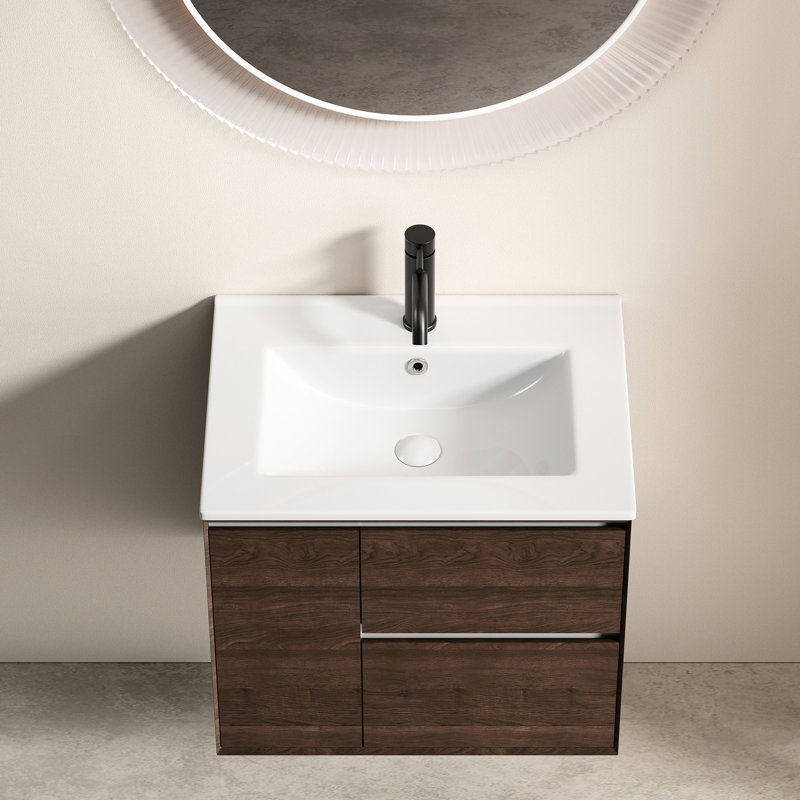 Vredenburgh 24 Inch Bathroom Vessel Sink In White Ceramic, Porcelain, Integrated Oval Design, Pre - Drilled Holes, Stain Glossy Sink, Ceramic Build, And Damage , , Storage Feature For Items