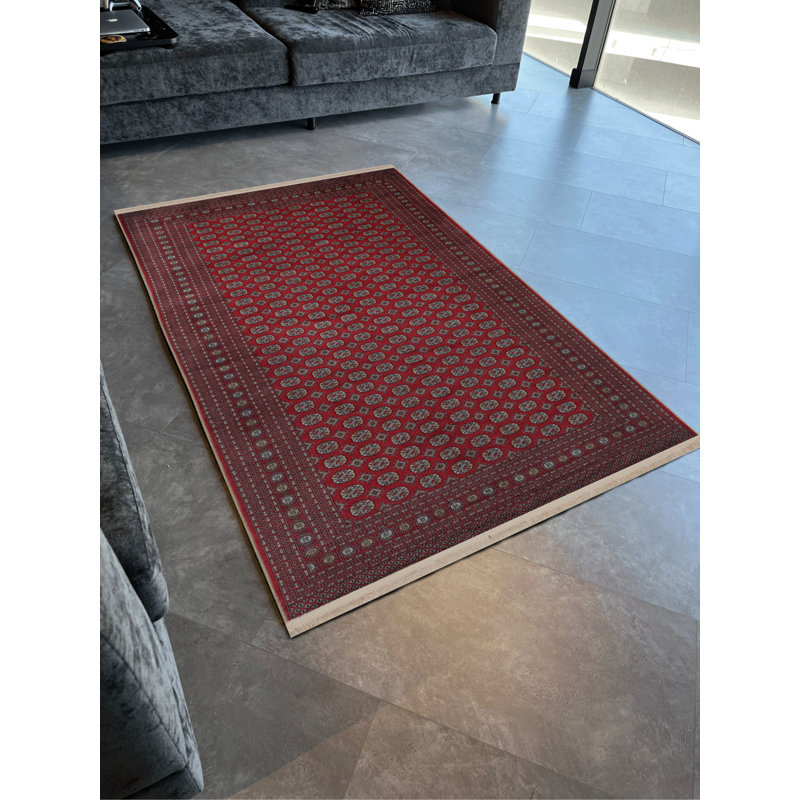 Tapis rouge en polypropylène à imprimé numérique Wallas, Rectangle 5 pi 2 po x 8 pi 7 po