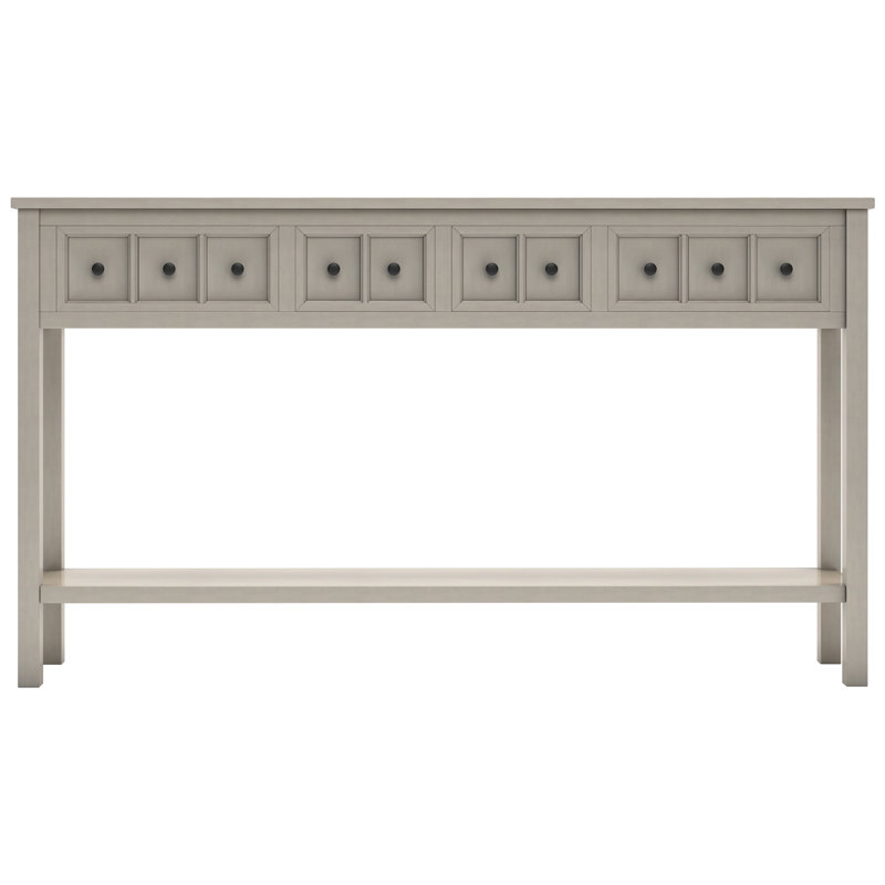 Rustic Entryway Console Table, 60" Long Sofa Table With Two Different Size Drawers And Bottom Shelf For Storage, Gray Wash