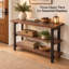 Console en bois massif à 3 niveaux de 122 cm (48 po) avec tablettes ouvertes, couleur noyer