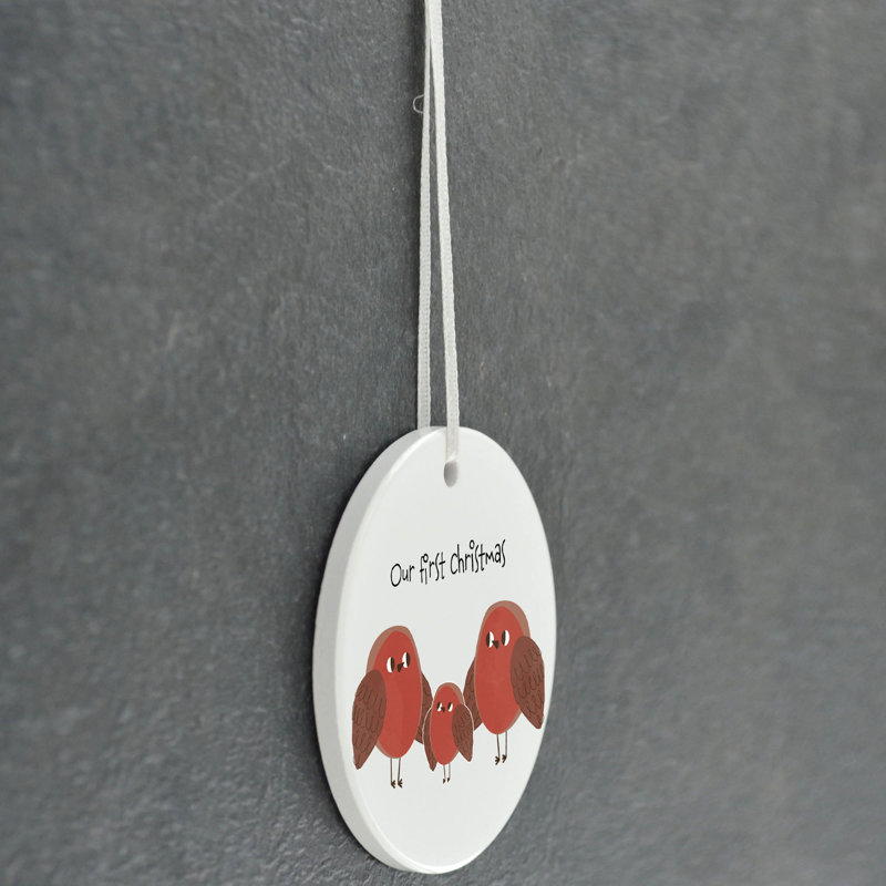 Carley Robin Our First Christmas Robin Circle Shaped Ceramic Ornament