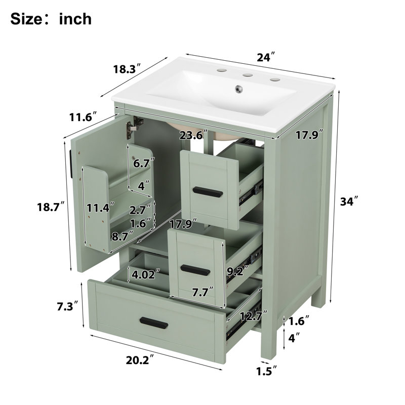 Meuble-lavabo moderne de 24 po, Vert