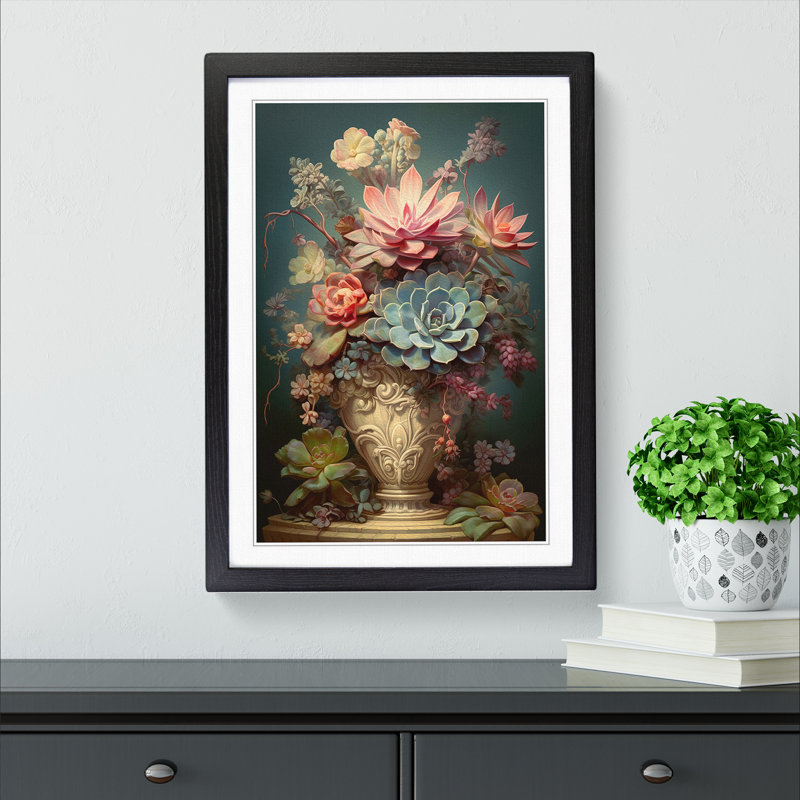 Succulent Victorian - Framed Print, 64cm H x 46cm W x 2cm D, Black
