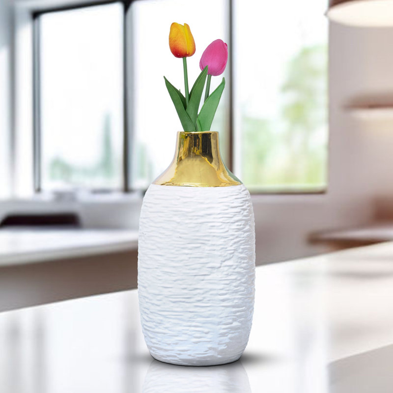 Vase en céramique pour décor moderne et bohémien, Blanc