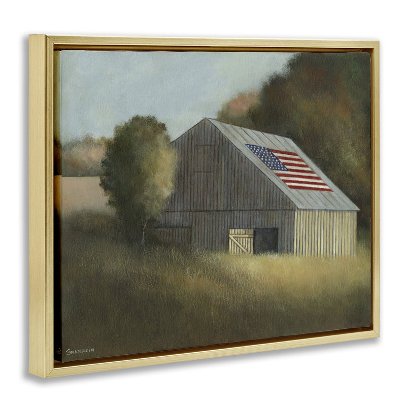 "Peaceful Americana Barn", art par David Swanagin, H 17 po x l 21 po, Cadre flottant métallique doré