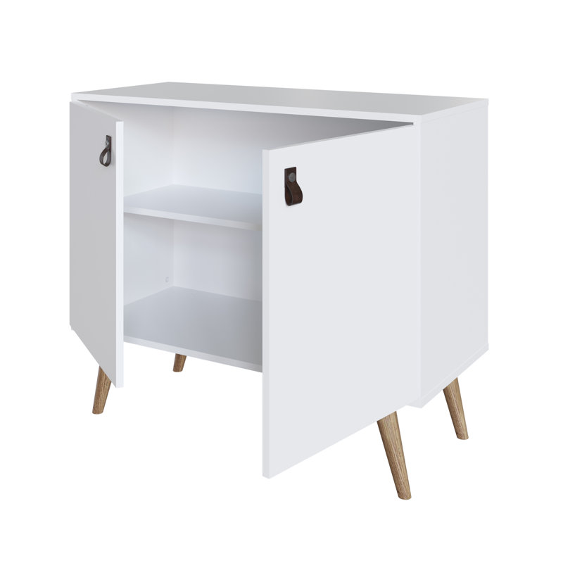 Amber 33" Mid-Century Modern 2-Door Accent Cabinet with 2 Shelves in White, White