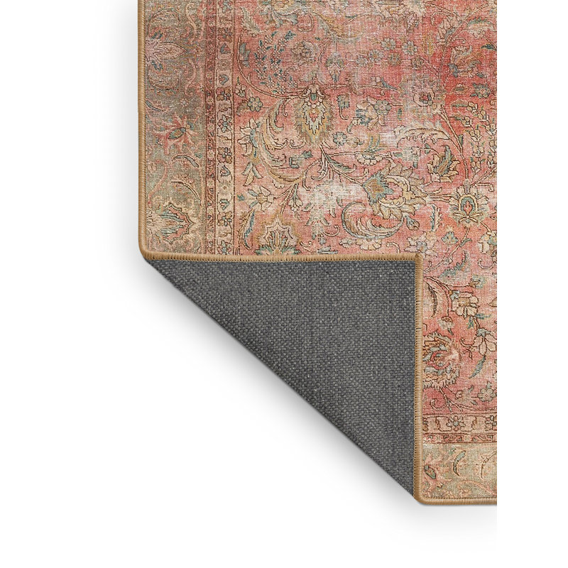Gris laine floral/Tapis décoratif rouge, Rectangle 2 pi x 4 pi
