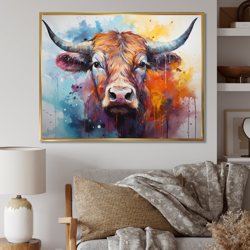 «Keajia Cow Majestic Bovine Collage I», reproduction rectangulaire sur toile, H 12 po x l 20 po x P 1 po, Cadre flottant doré