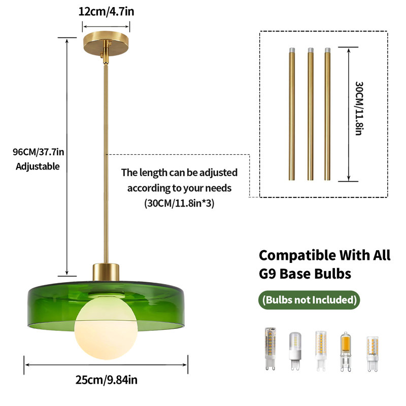 Luminaire suspendu pour îlot de cuisine Vintage, 9.8", Vert