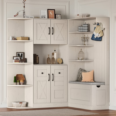 Armoire de vestibule multifonctionnelle de gauche à droite (peut être utilisée séparément) avec rangement et 4 crochets, armoire de rangement / arbre d'entrée 2 en 1 pour le salon, la cuisine et le couloir, beige antique