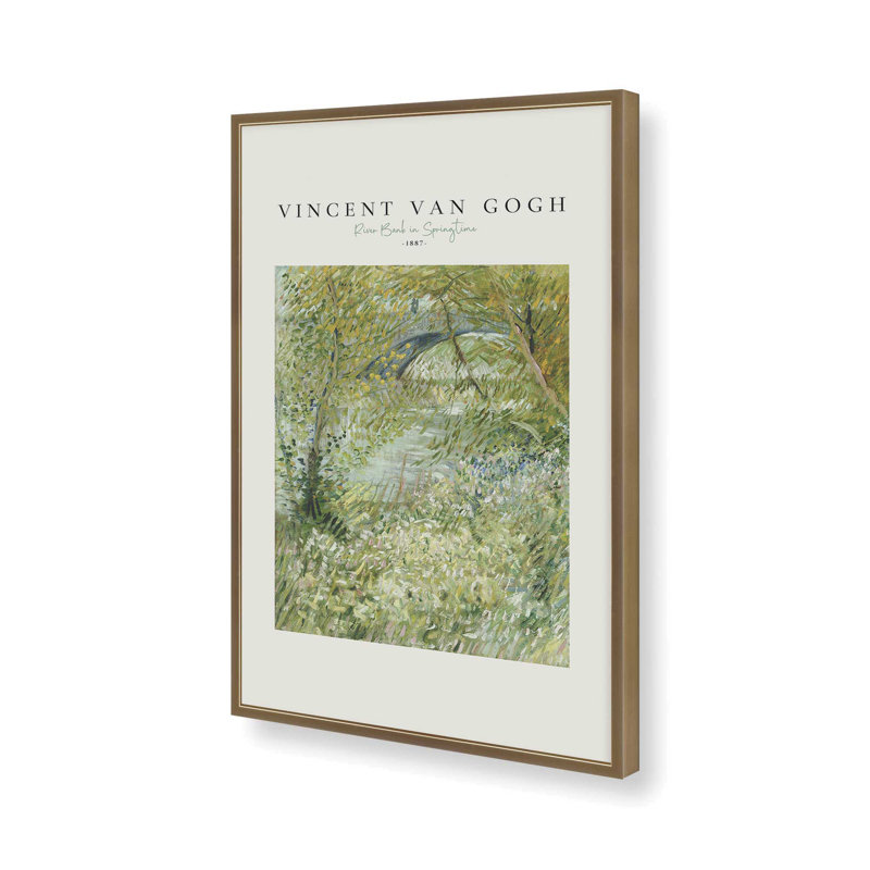 Van Gogh's River Bank in Spring print v2, Reproduction encadrée sans passe-partout, Or brossé, H 25,25 po x l 19,25 po