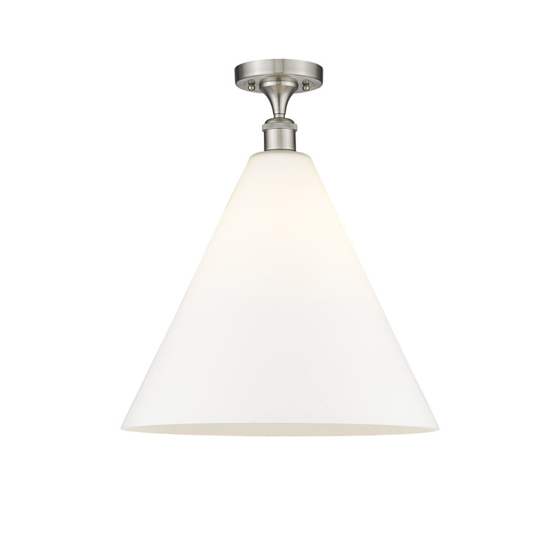 Plafonnier semi-encastré 1 lumière Anastasiea, Blanc mat, H 18,75 po x l 16 po x P 16 po, Nickel satiné brossé