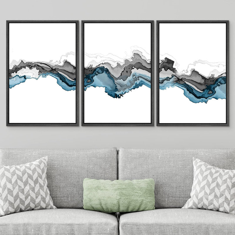«Smoke Effect Black Smoke Wave», paysage abstrait, illustrations de formes abstraites encadrées sur toile, 3 pièces