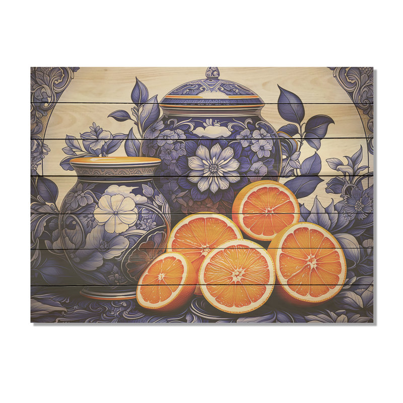 Motif floral surréel - Poterie bohème sur bois, H 10 po x l 20 po