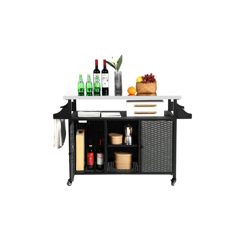 Grand chariot-bar gris avec table et rangement en acier inoxydable - Table multifonctionnelle pour matériaux météorologiques
