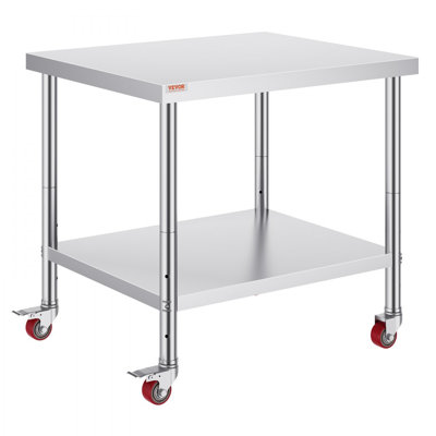 30x36x34 Inch Stainless Steel Work Table 3-Stage Adjustable Shelf with 4 Wheels by 17 Stories