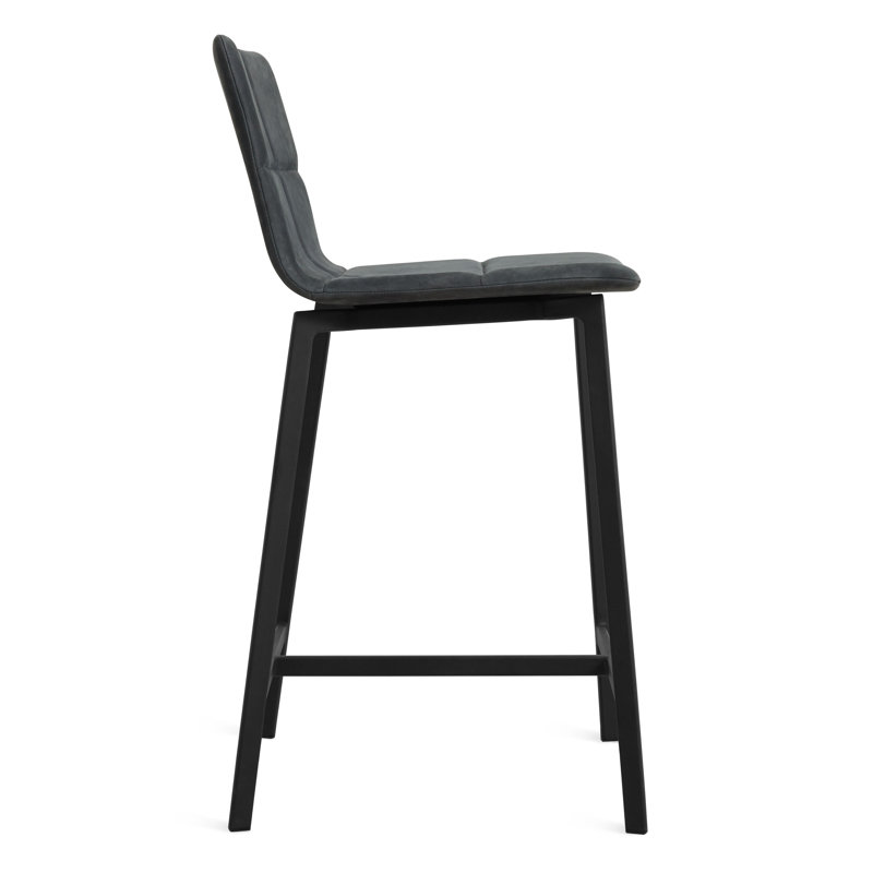 Between Us Upholstered Stool with Metal Frame, Black, Counter Stool (26" Seat Height), Ink Genuine Leather