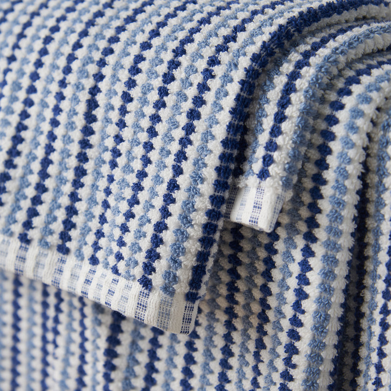 Rice Weave Stripe Cotton Bath Sheet, Blue