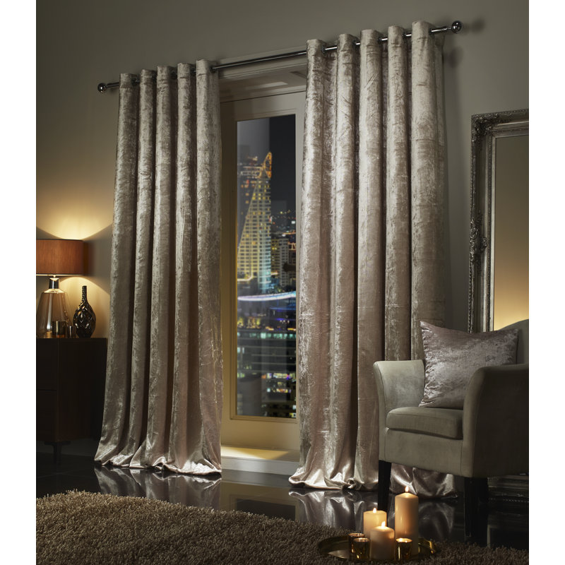 Sergey Velvet Semi Sheer Curtain Pair, 167 W x 182 D cm, Mink