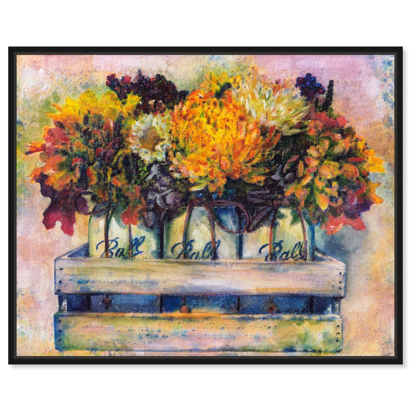 Art floral rétro Mason, Cadre noir, H 17 po x l 21 po
