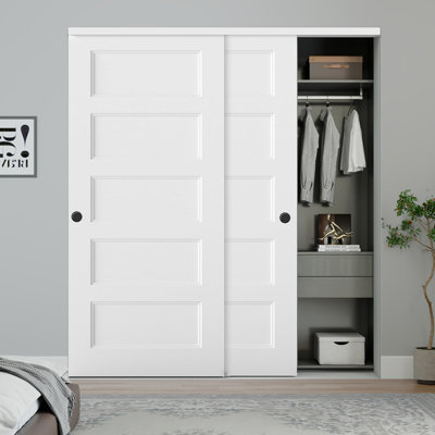 72 po x 80 po 5 portes lisses blanches moulées apprêtées avec trousse de quincaillerie d'installation et poignée noire mat