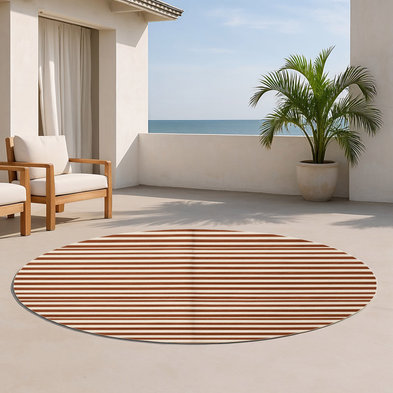 HorizontalStripes Brown Indoor and Outdoor Area Rug, Round 5'