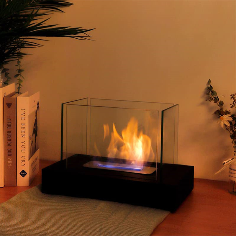 13.5" L Rectangular Tabletop Fire Bowl Pot Bio Ethanol Ventless Fireplace, Black