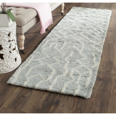 Tapis bleu / ivoire en laine et coton touffeté à la main Baisden Nz