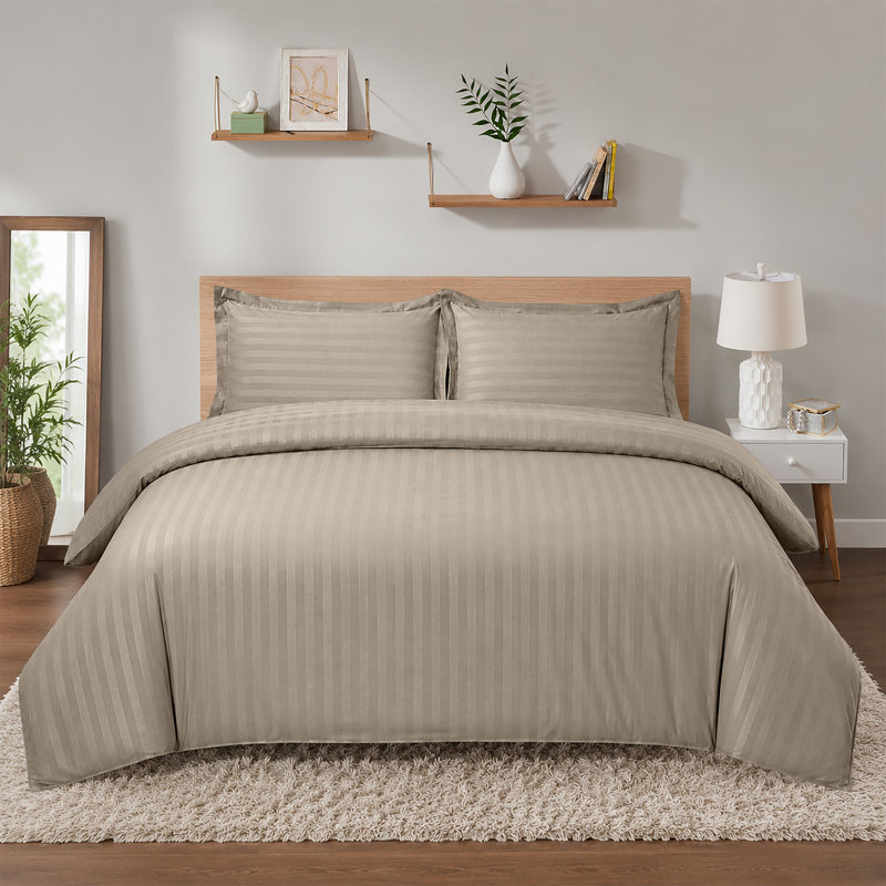Imperial Homeware London Microfiber Striped Duvet Cover Set with Pillowcases Included, Beige