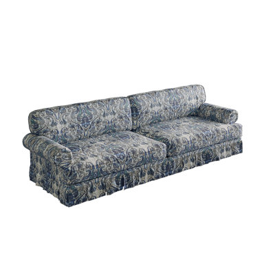 93.7"Luxuriously Comfortable 4-Seater Cloud Couch,Oxford Fabric Sofa with Elegant Rolled Arms & Pleated Skirt Design,26.4"Extra Deep Seat Mid Century Sofa for Apartment,Office,Blue Floral