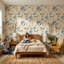 Adhésif mural floral beige rétro