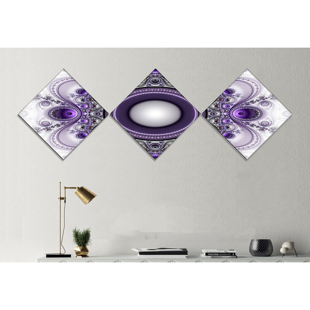 " Purple Fractal Pattern With Circles " 3 - Pieces East Urban Home