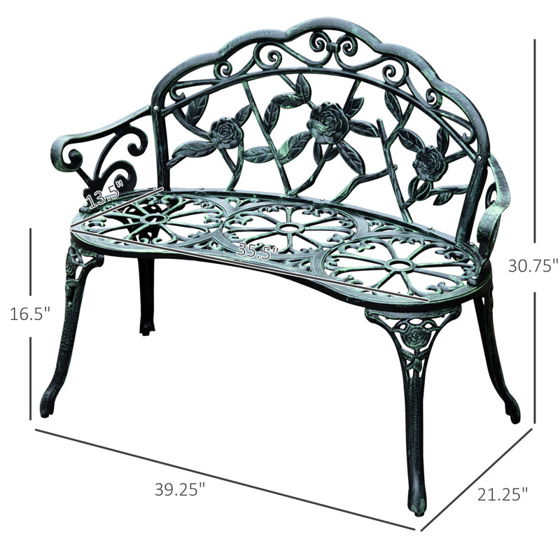Banc d'extérieur en aluminium moulé - Élégant pour jardin et terrasse. Ce banc de jardin en métal confortable présente une finition antique.