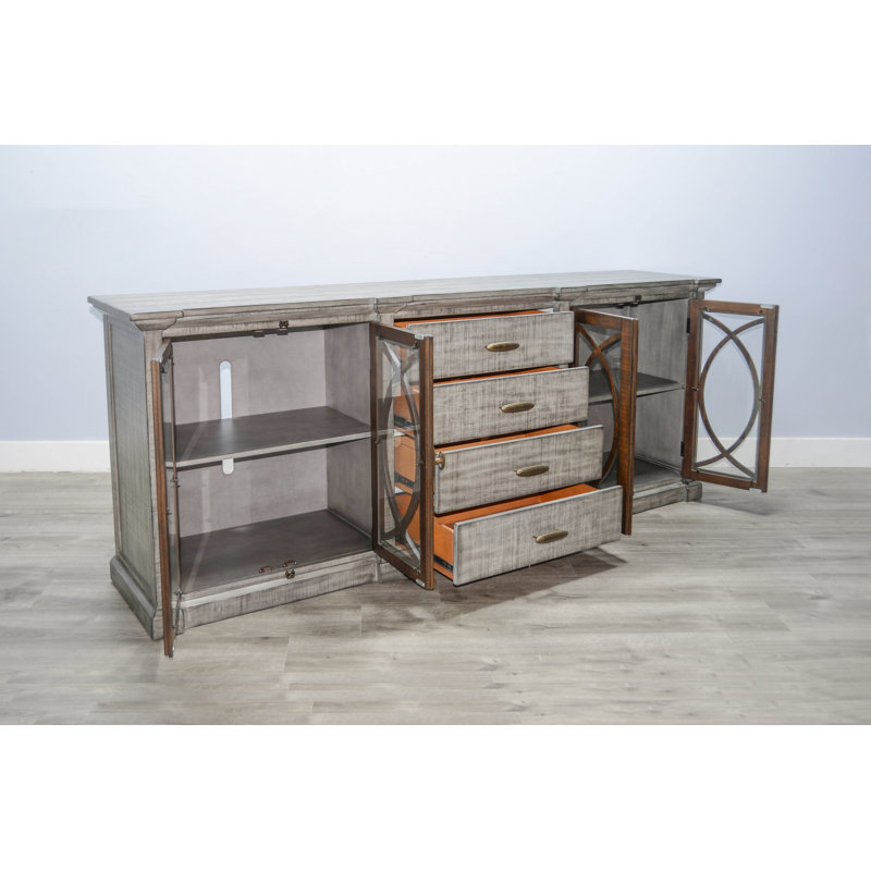 Barton Unfinished TV Stand for TVs up to 88", Grey/Buckskin