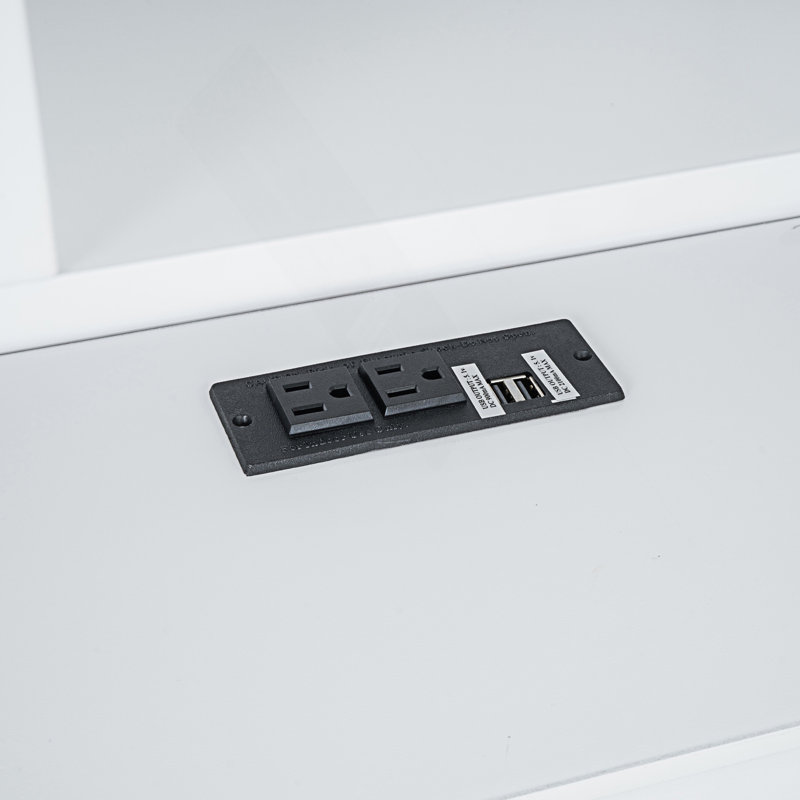 Très grand lit plateforme avec tête de lit à rangement multiple, port USB et tiroirs, Blanc